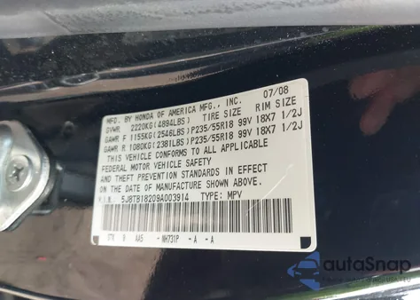 2009 Acura Rdx z USA, uszkodzony, nr VIN 5J8TB18209A003914